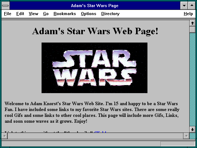 Screenshot of Adam's Star Wars Page
