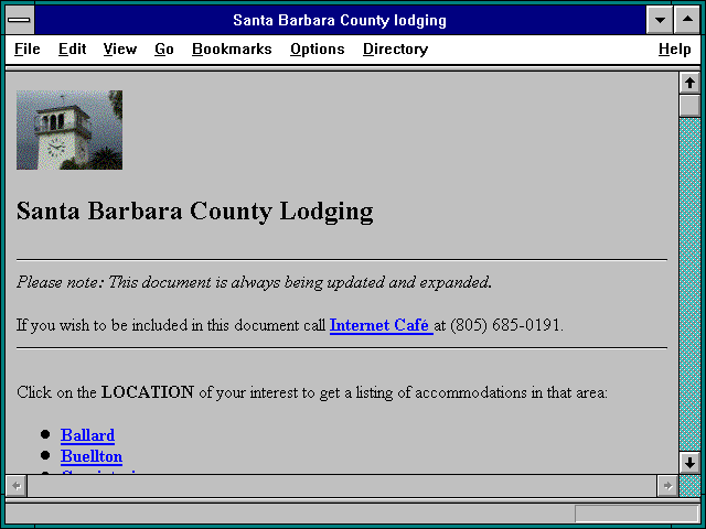 Screenshot of Santa Barbara County lodging