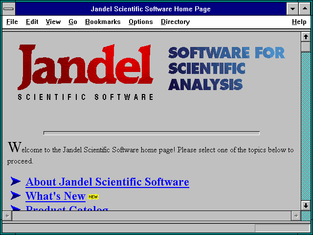 Screenshot of Jandel Scientific Software Home Page
