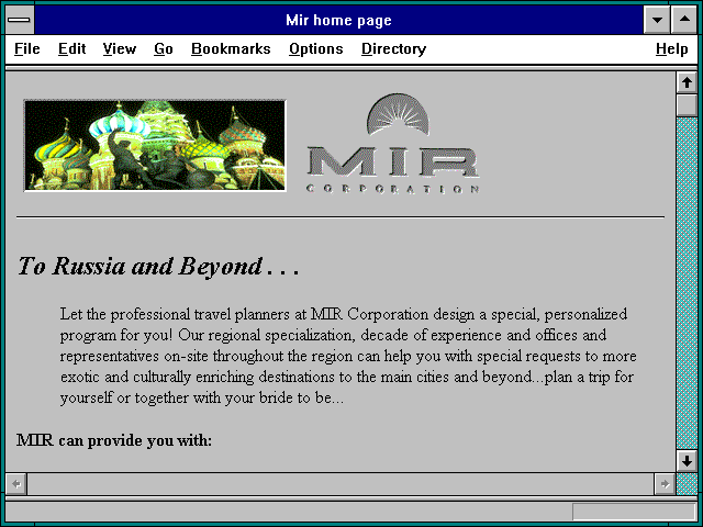 Screenshot of Mir home page