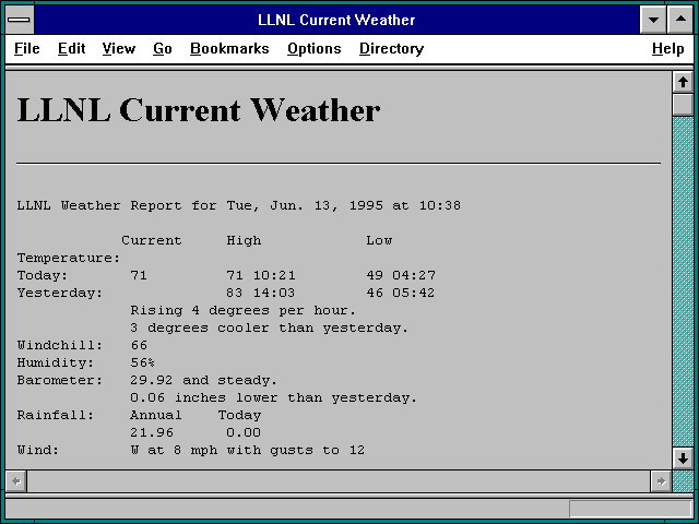 Screenshot of LLNL Current Weather