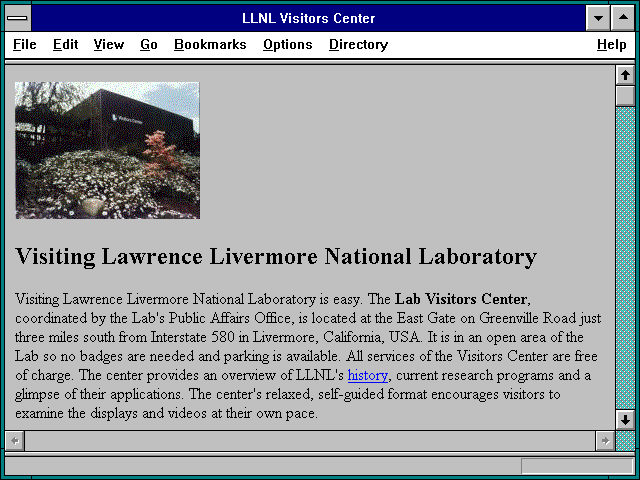 Screenshot of LLNL Visitors Center