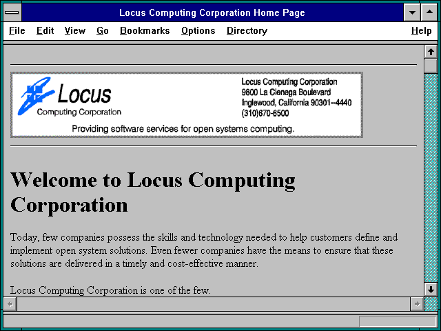 Screenshot of Locus Computing Corporation Home Page