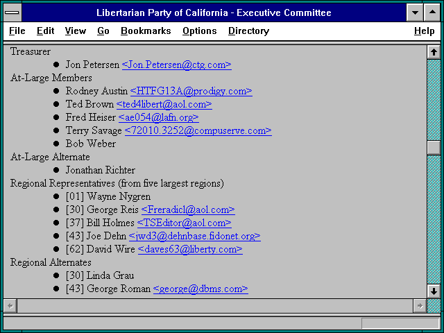 Screenshot of Libertarian Party of California - Executive Committee