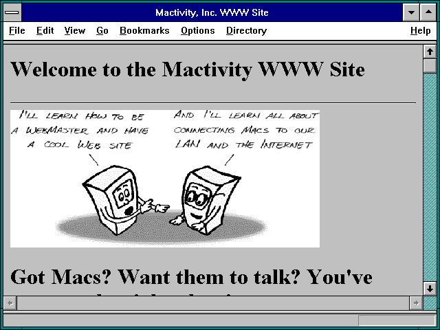Screenshot of Mactivity Inc. WWW Site