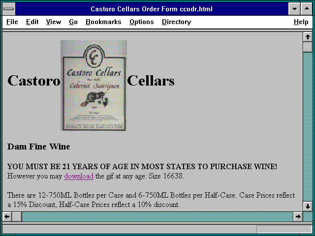 Screenshot of Castoro Cellars Order Form ccodr.html