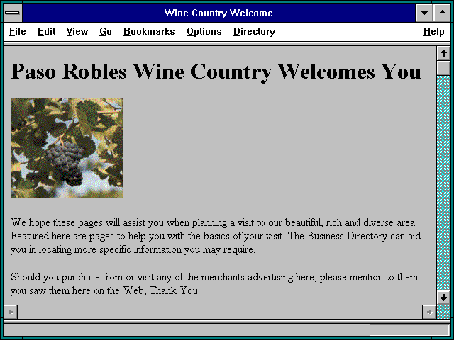 Screenshot of Wine Country Welcome