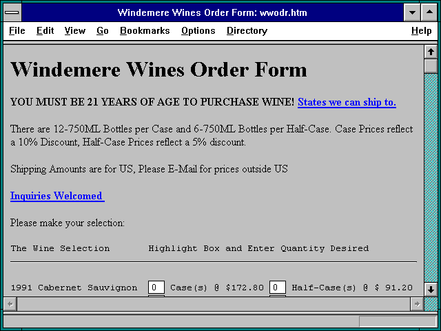 Screenshot of Windemere Wines Order Form: wwodr.htm