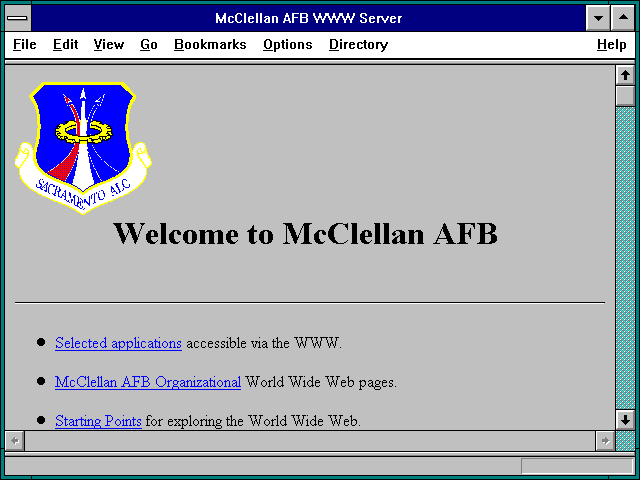 Screenshot of McClellan AFB WWW Server