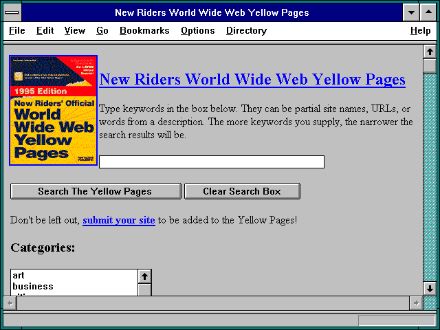 Screenshot of New Riders World Wide Web Yellow Pages
