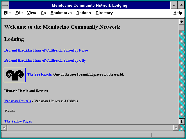 Screenshot of Mendocino Community Network Lodging