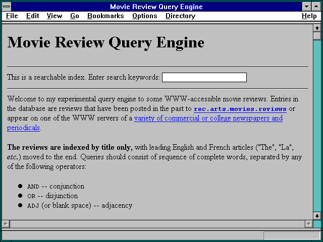 Screenshot of Movie Review Query Engine