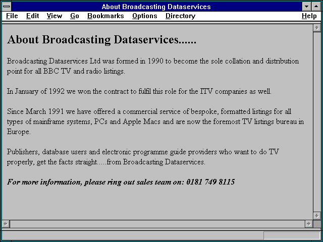 Screenshot of About Broadcasting Dataservices