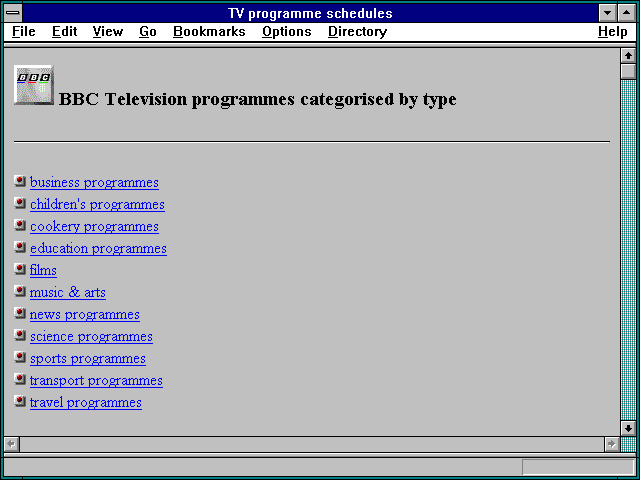 Screenshot of TV programme schedules