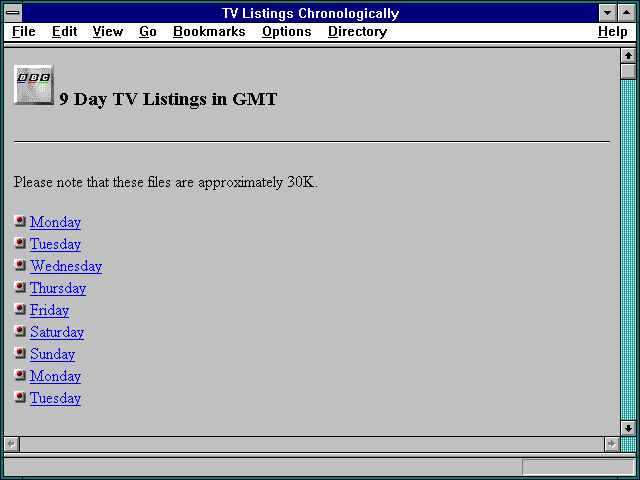 Screenshot of TV Listings Chronologically