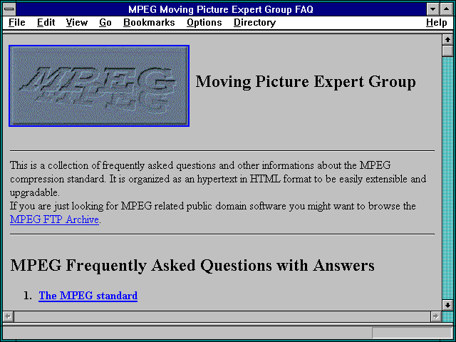 Screenshot of MPEG Moving Picture Expert Group FAQ