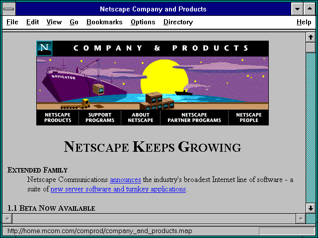 Screenshot of Netscape Company and Products