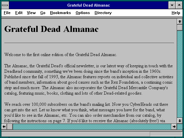 Screenshot of Grateful Dead Almanac