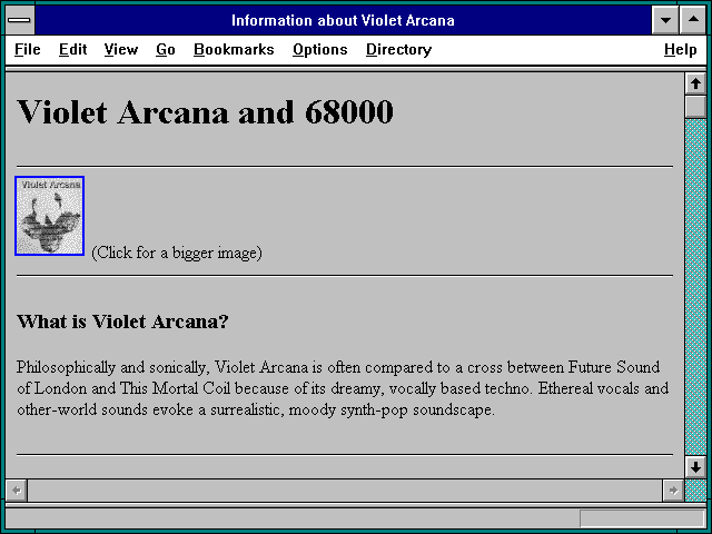 Screenshot of Information about Violet Arcana