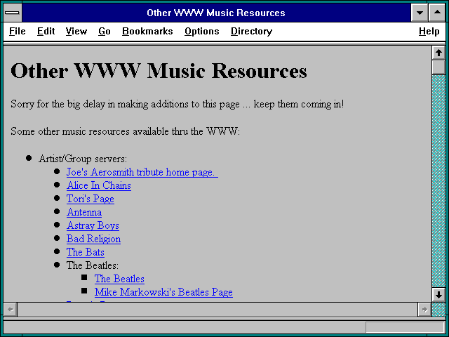 Screenshot of Other WWW Music Resources
