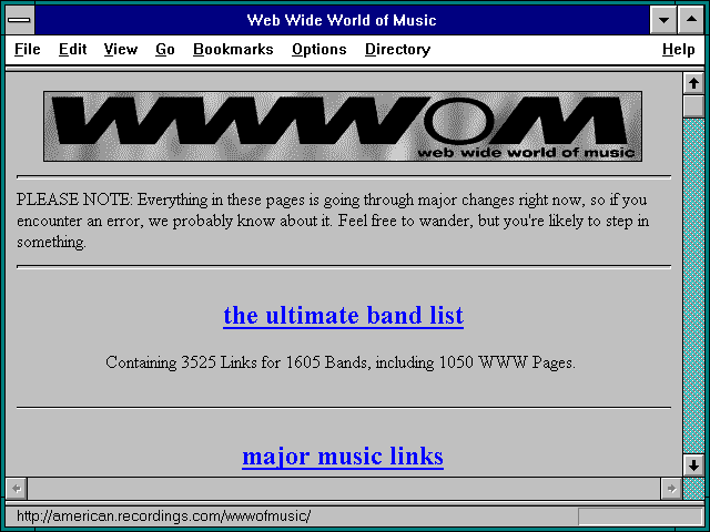 Screenshot of Web Wide World of Music