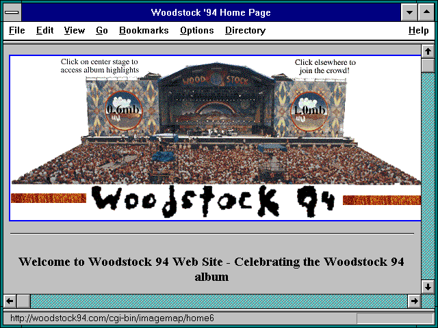 Screenshot of Woodstock '94 Home Page