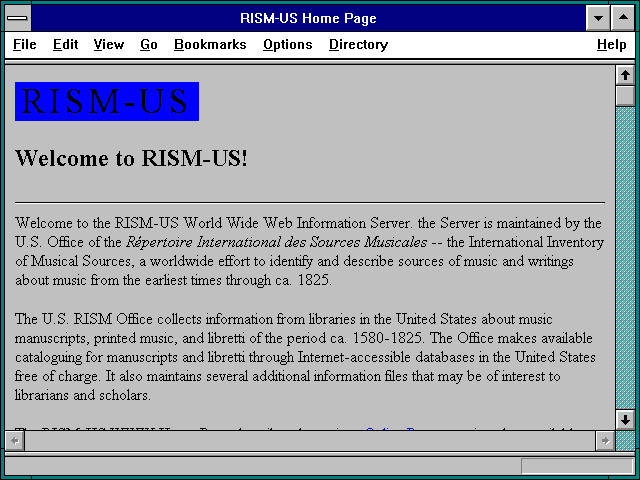 Screenshot of RISM-US Home Page