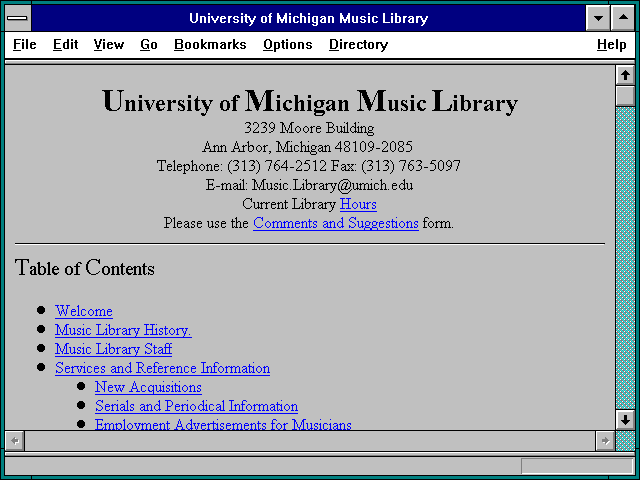 Screenshot of University of Michigan Music Library
