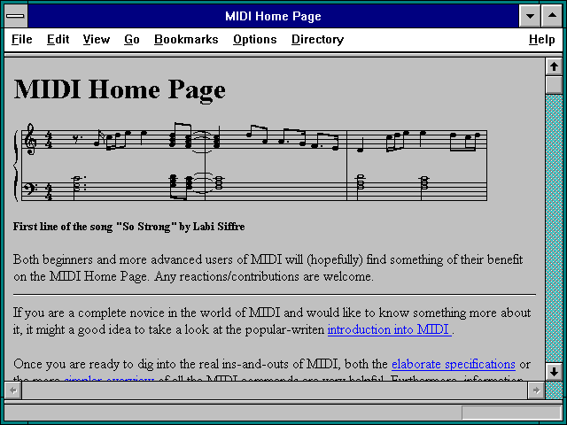 Screenshot of MIDI Home Page