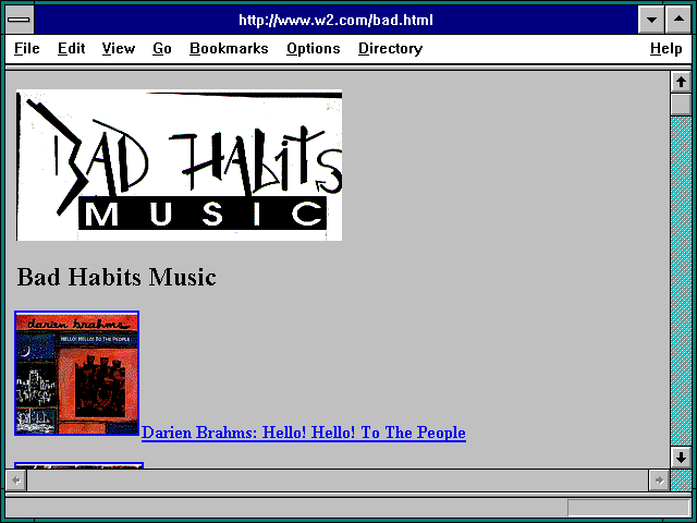Screenshot of http://www.w2.com/bad.html