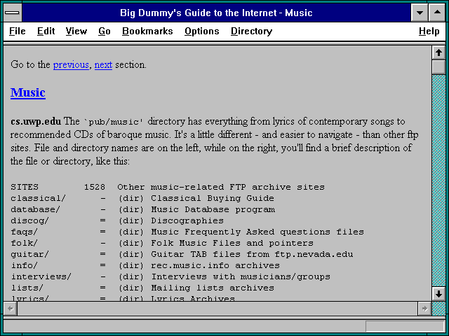 Screenshot of Big Dummy's Guide to the Internet - Music
