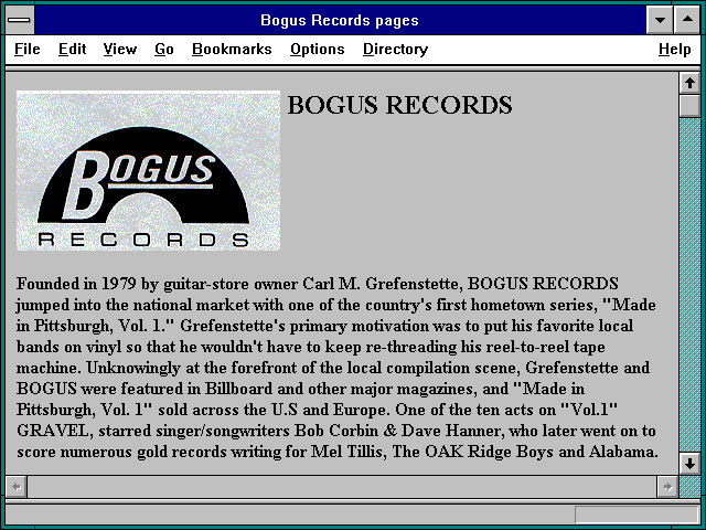 Screenshot of Bogus Records pages