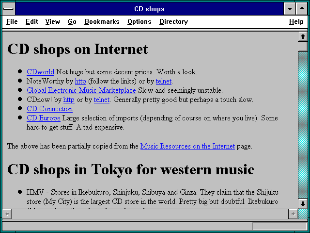 Screenshot of CD shops