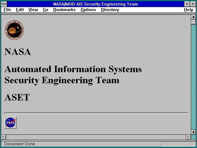 Screenshot of NASA/MOD AIS Security Engineering Team