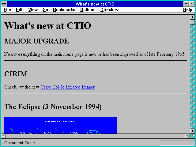 Screenshot of What's new at CTIO
