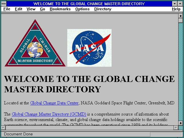 Screenshot of WELCOME TO THE GLOBAL CHANGE MASTER DIRECTORY