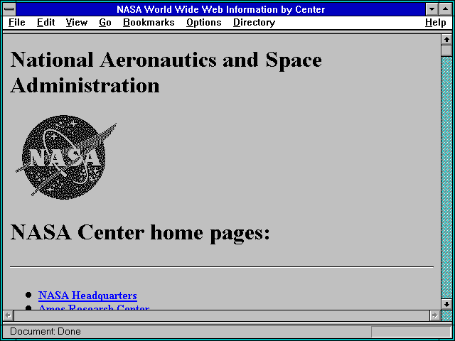 Screenshot of NASA World Wide Web Information by Center