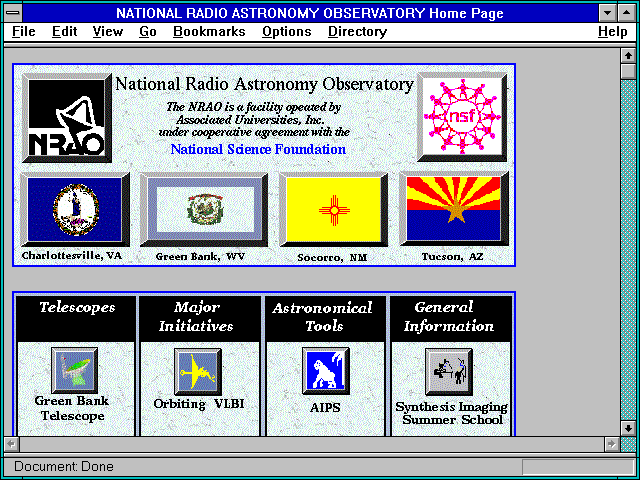 Screenshot of NATIONAL RADIO ASTRONOMY OBSERVATORY Home Page