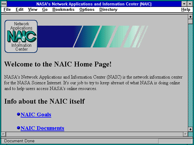 Screenshot of NASA's Network Applications and Information Center (NAIC)