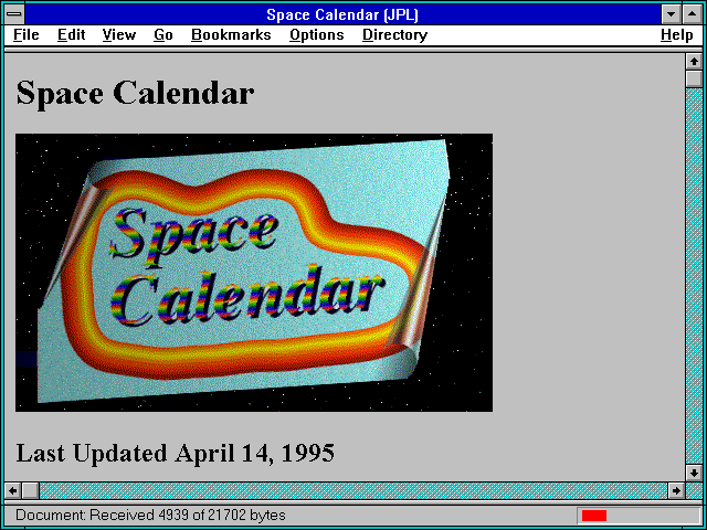 Screenshot of Space Calendar (JPL)