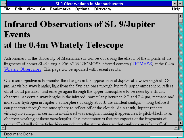 Screenshot of SL9 Observations in Massachusetts