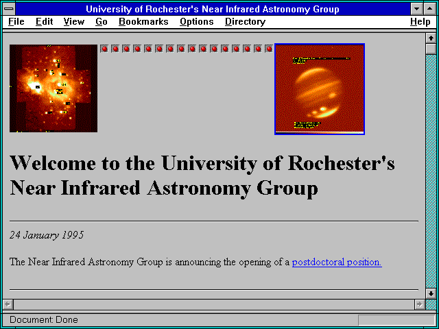 Screenshot of University of Rochester's Near Infrared Astronomy Group