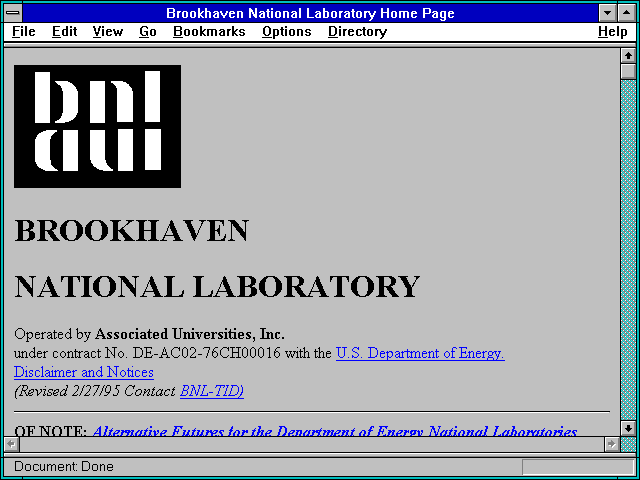 Screenshot of Brookhaven National Laboratory Home Page