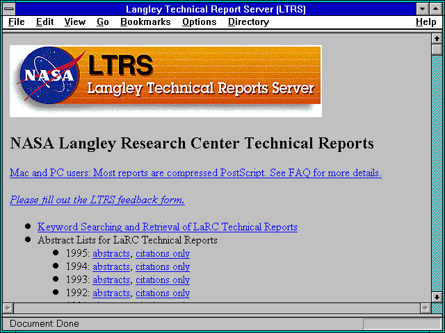 Screenshot of Langley Technical Report Server (LTRS)
