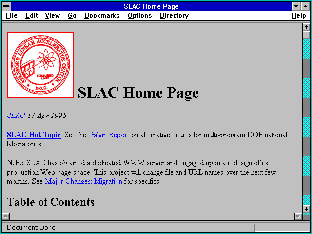 Screenshot of SLAC Home Page