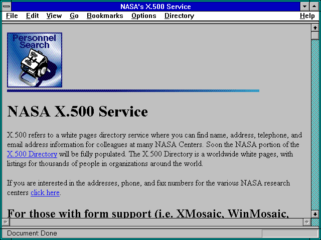 Screenshot of NASA's X.500 Service