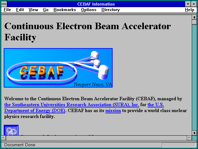 Screenshot of CEBAF Information