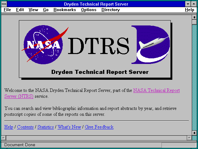 Screenshot of Dryden Technical Report Server