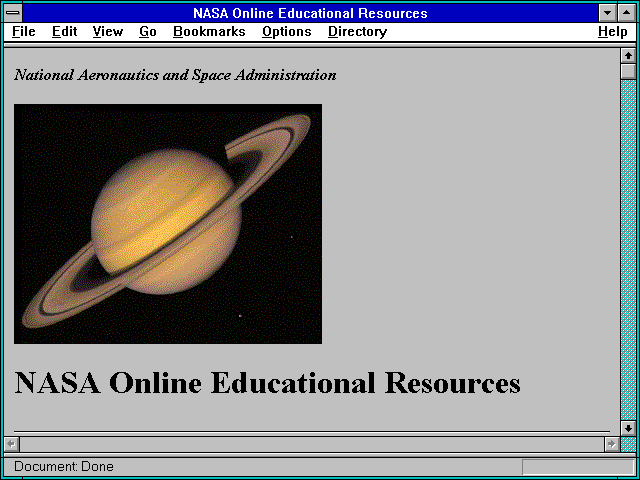 Screenshot of NASA Online Educational Resources