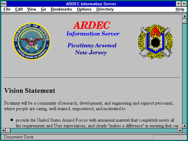 Screenshot of ARDEC Information Server